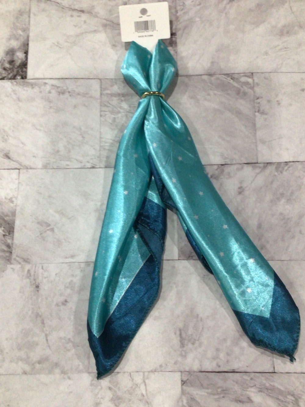 Aqua and Teal Satin Scarf with Star Detail